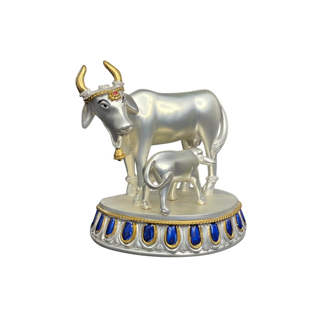 Kamdhenu Idol on Designer Blue Enamel Pedestal