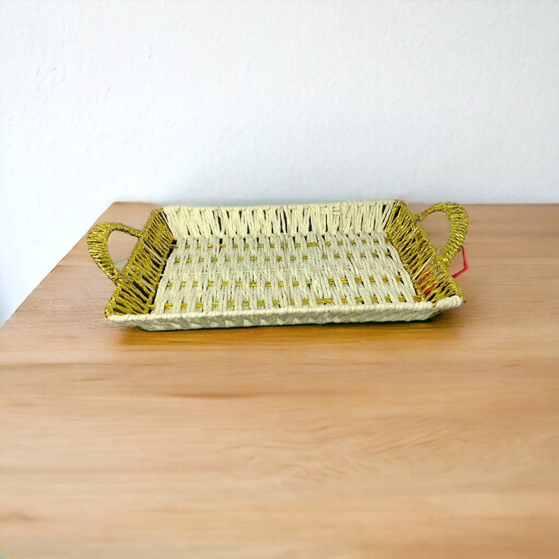 Rectangle Plastic Woven Rattan Basket with Handle