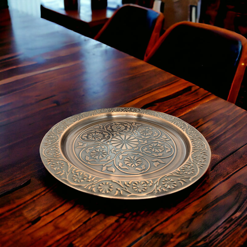 Round Serving Tray with Embossed Design
