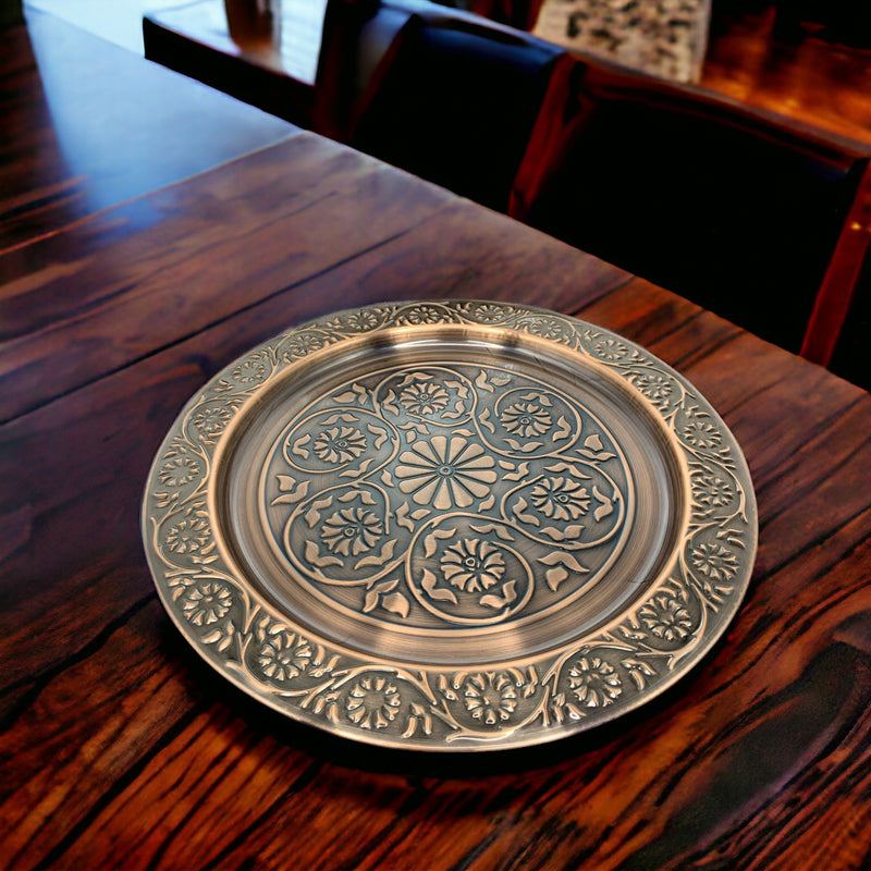 Round Serving Tray with Embossed Design