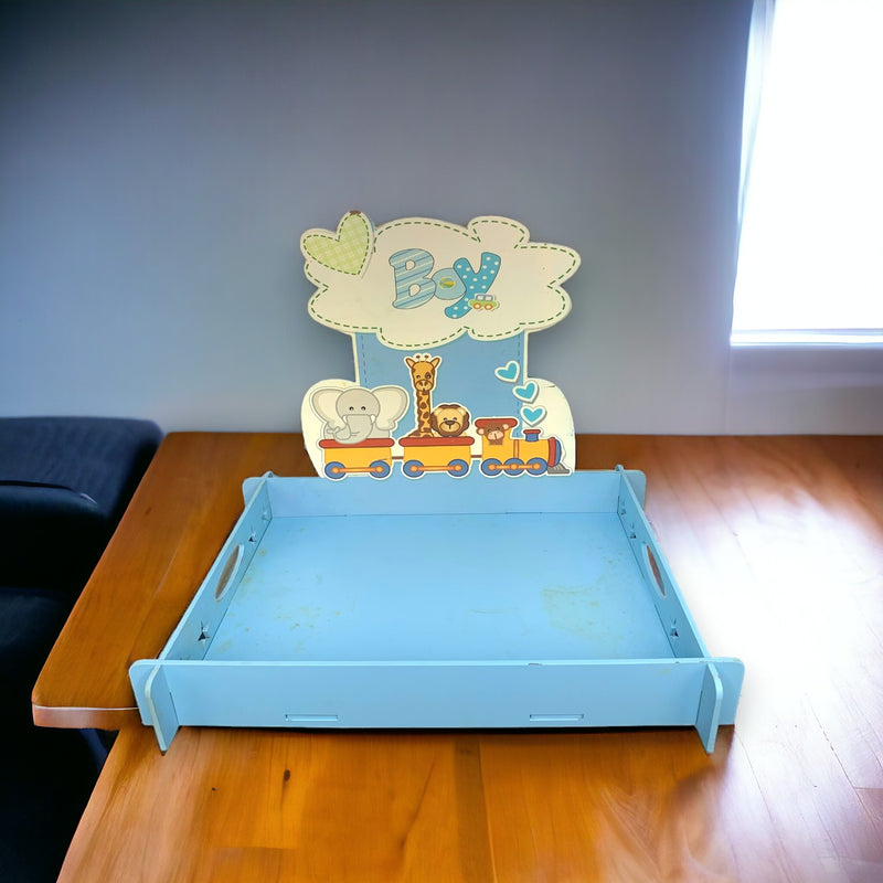 Rectangular DIY Wooden Blue Baby Tray for Boys