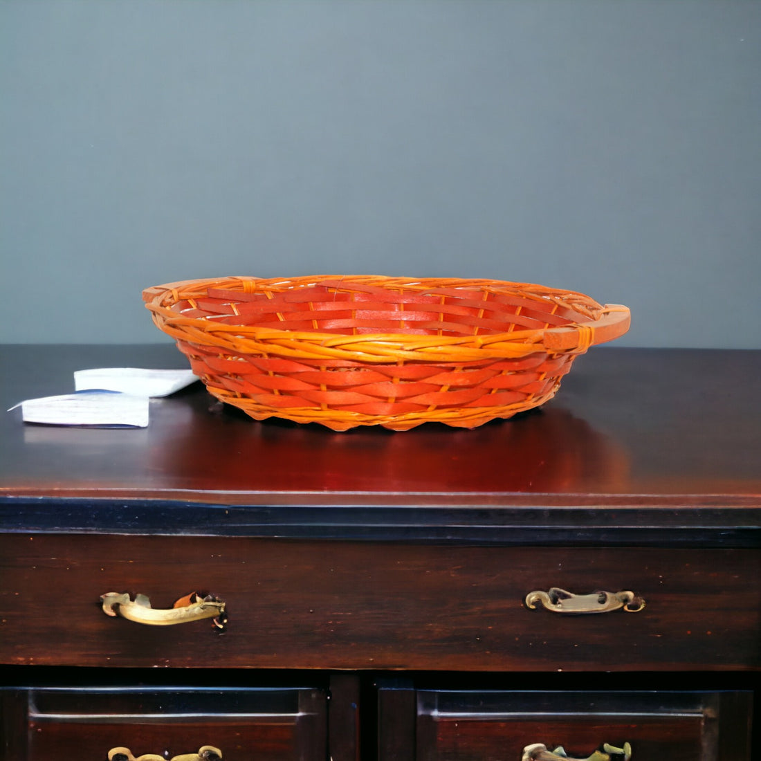 Oval Wooden Basket with Handles