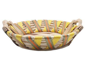 Colourful Bamboo Basket with Wooden Handles