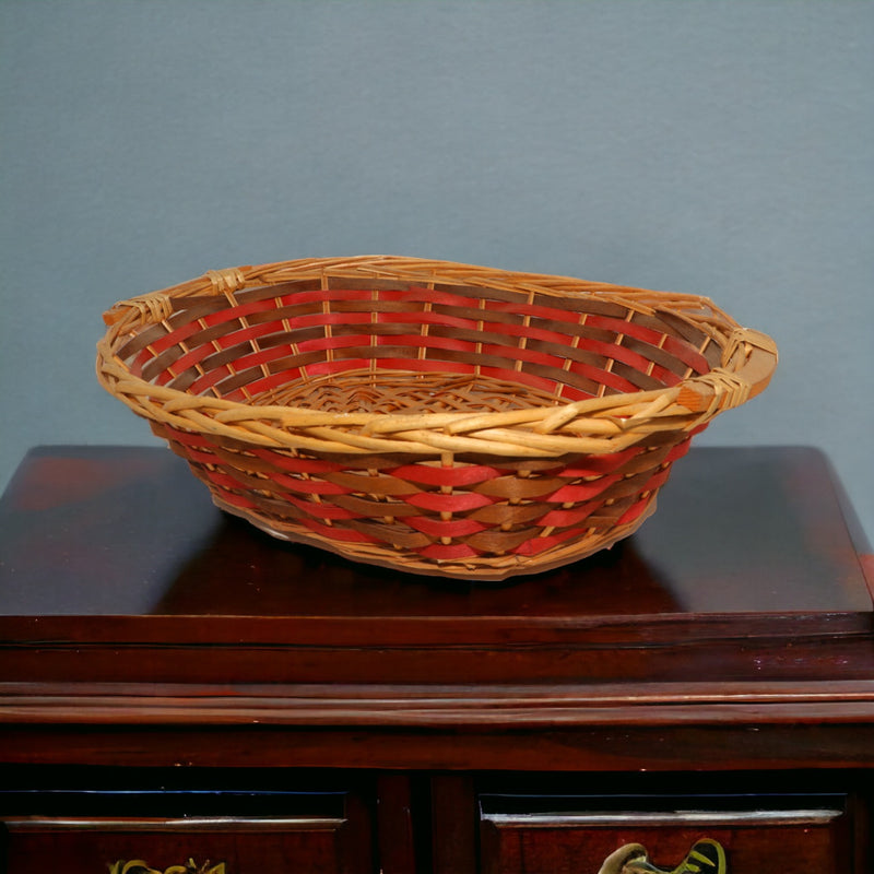 Oval Wooden Orange Red Basket with Handles