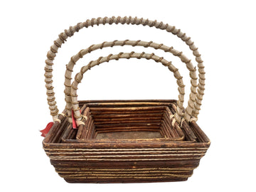 Rustic Multipurpose Wooden Base Cane Baskets (Set of 3)
