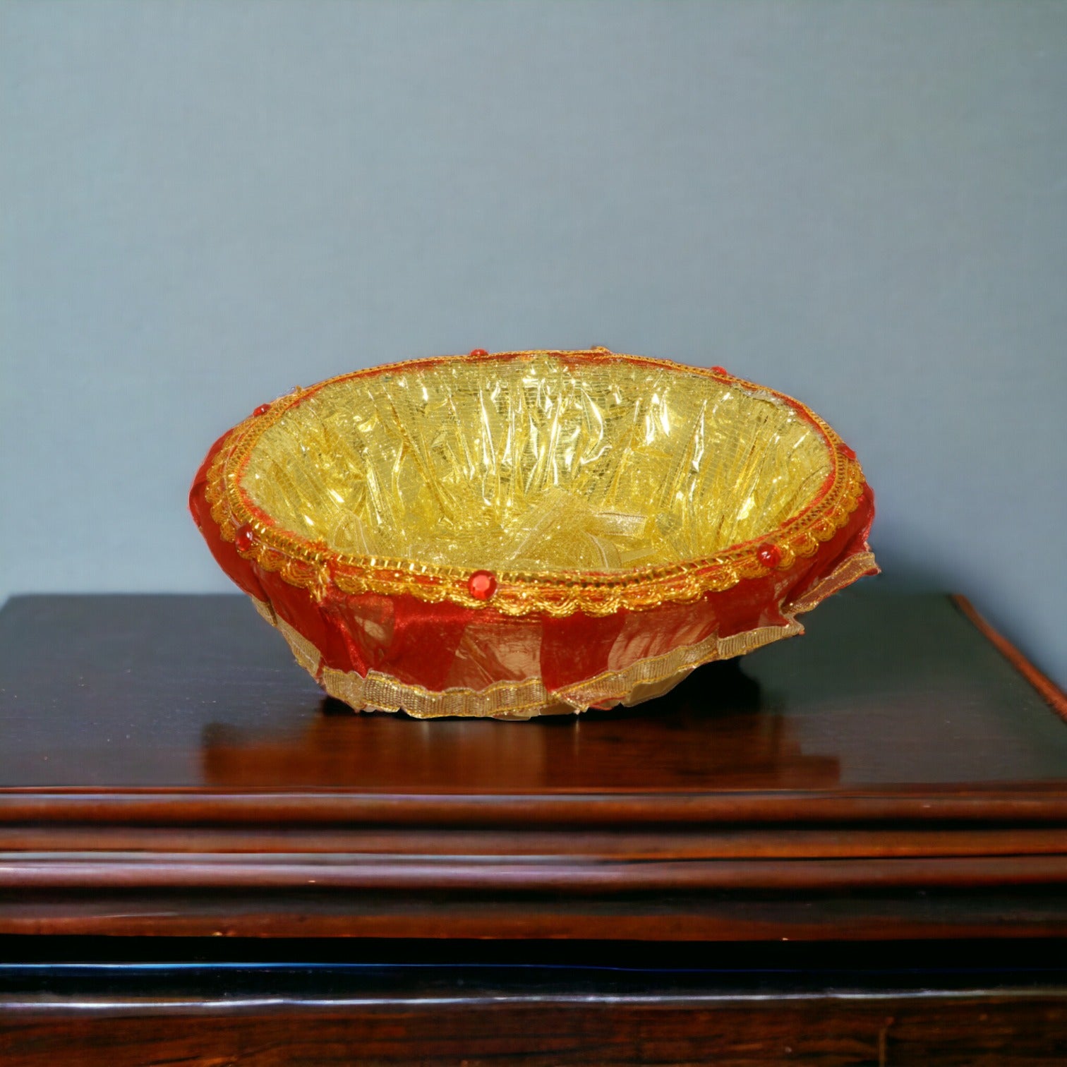 Round Shagun Golden Plastic Basket