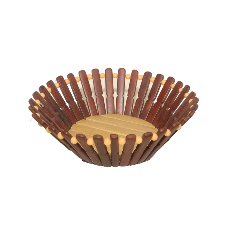 Round Plastic & Bamboo Dark Brown Stick Basket