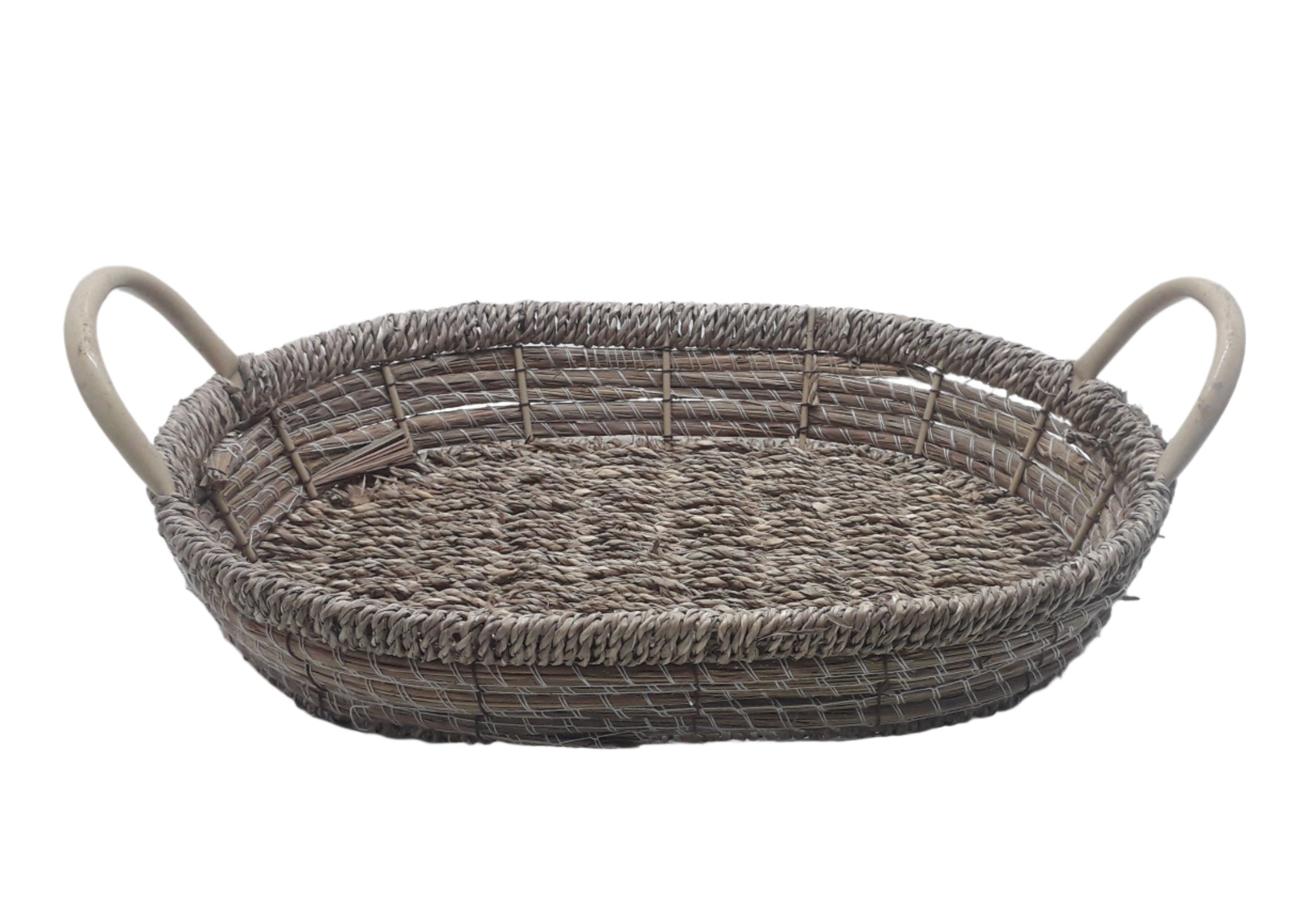 Classic Straw Oval Basket with Metallic Handle