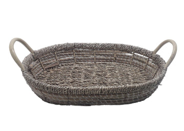 Classic Straw Oval Basket with Metallic Handle