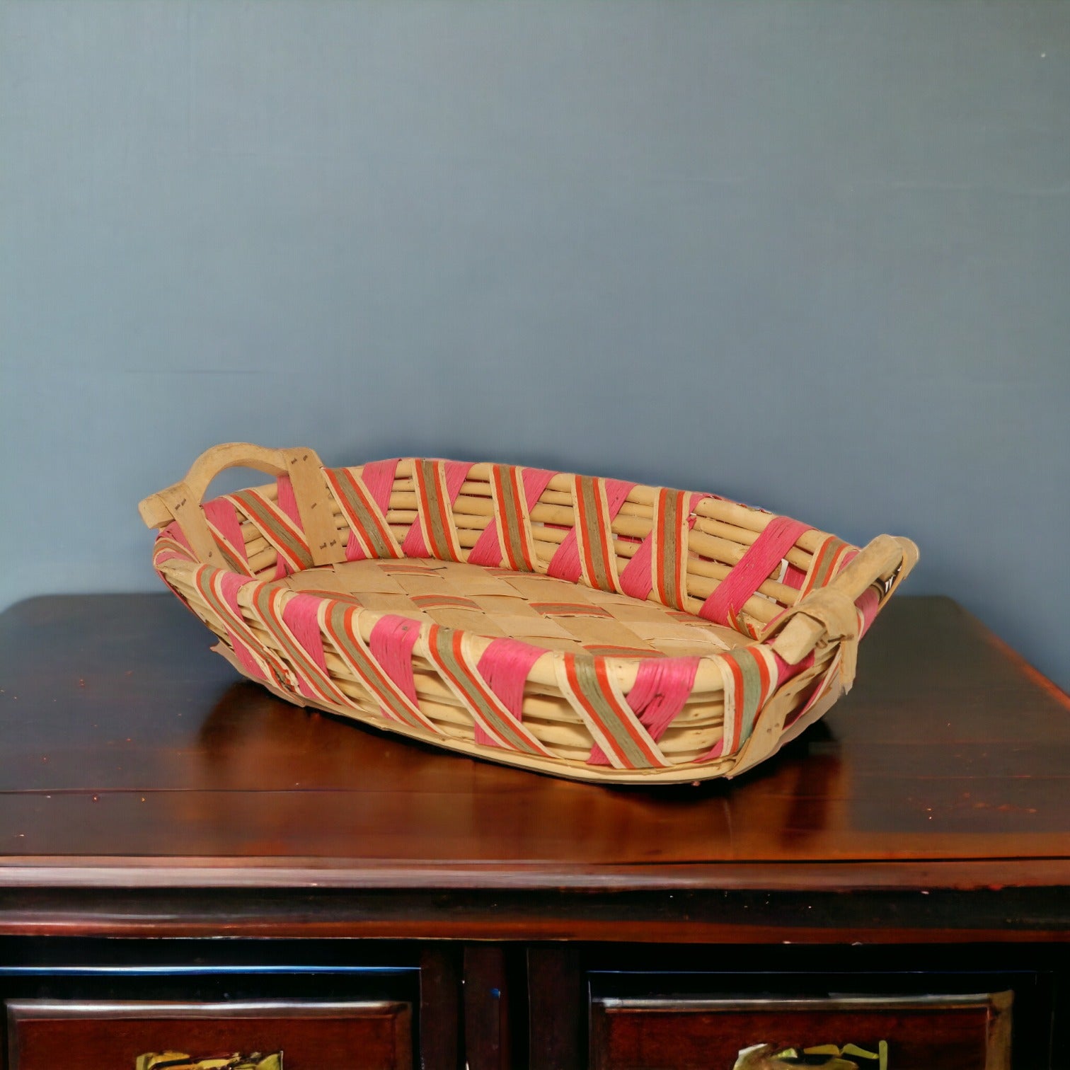 Oval Bamboo Pink Basket