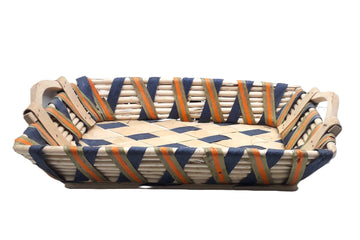 Blue Orange Bamboo Serving Tray with Dual Wooden Handle