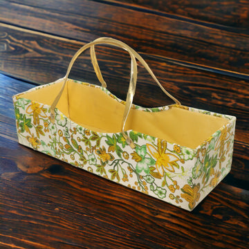 Rectangular Gifing Green & White Basket with Golden Handles