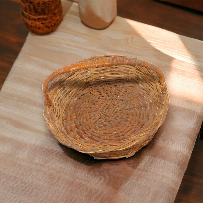 Round Cane Single Basket with Handle