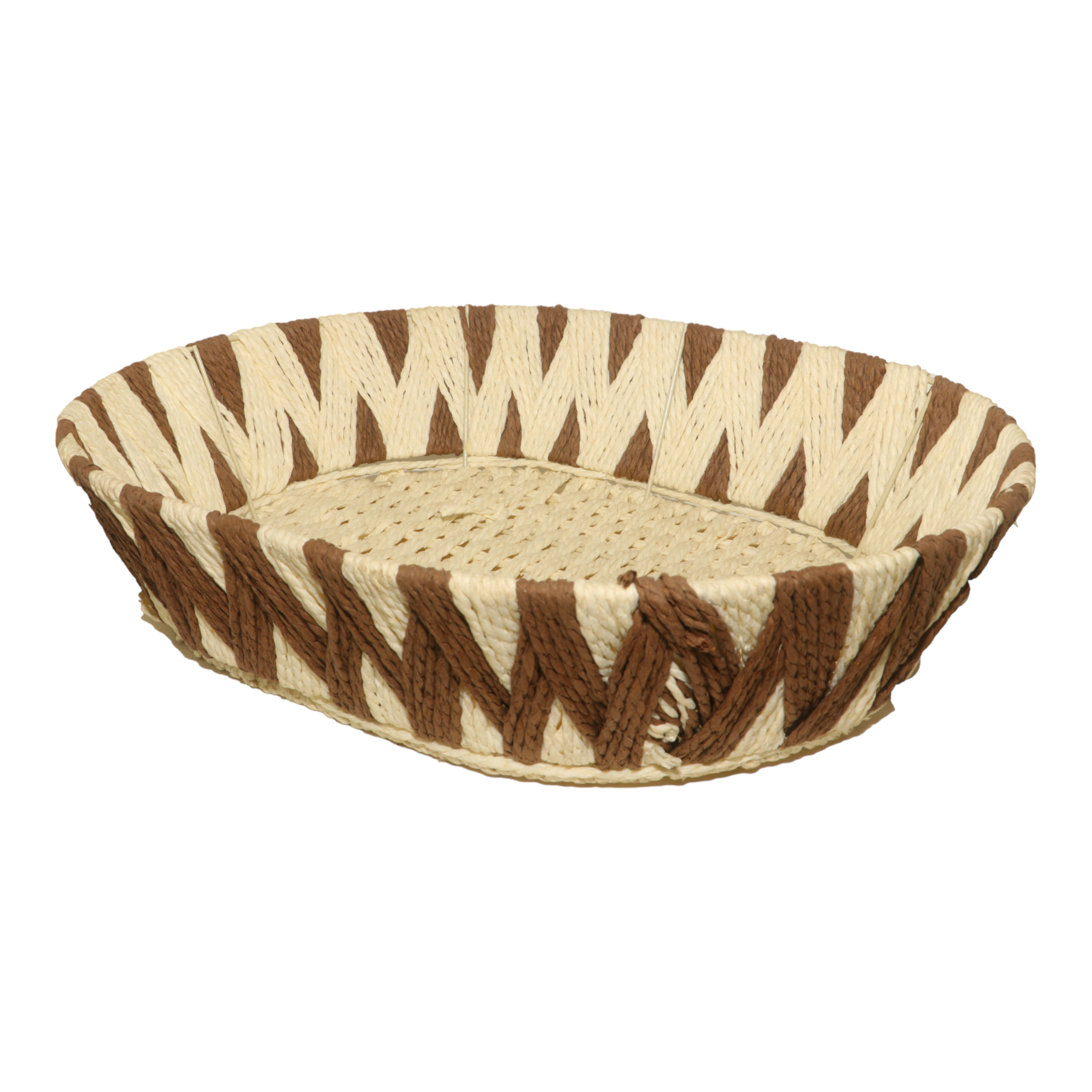 Zigzag Design Handwoven Round Jute Basket