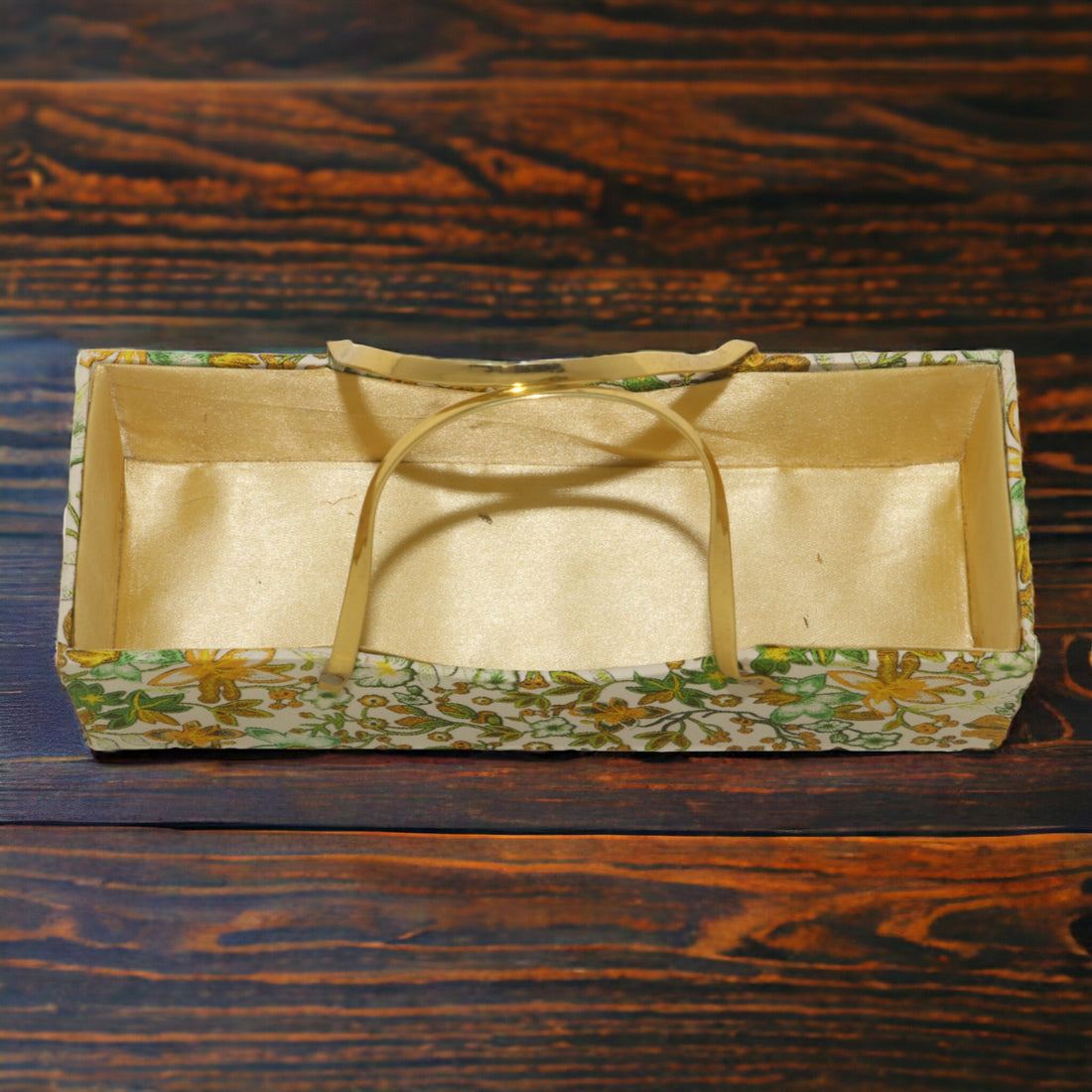 Rectangular Gifing Green & White Basket with Golden Handles