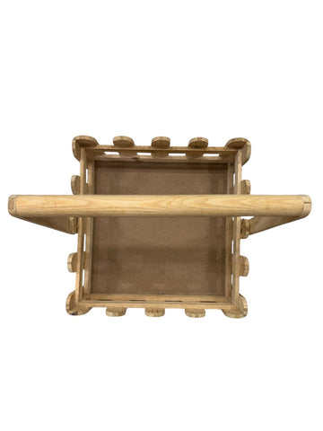 Handcrafted Pinewood Basket with Decorative Edges & Handle