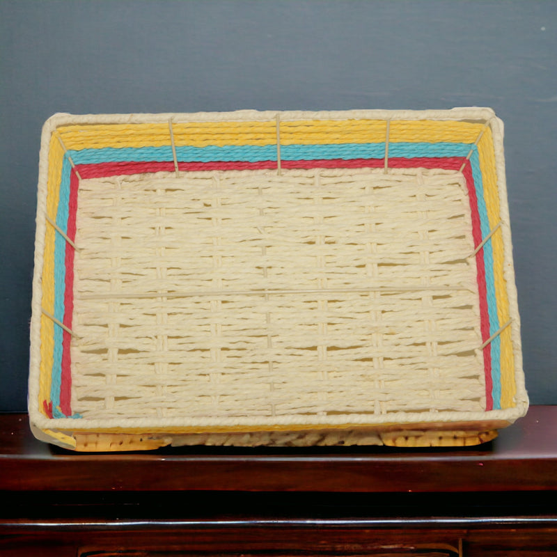 Rectangle Colourful Paper Weaved Rattan Basket