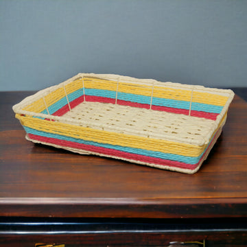 Rectangle Colourful Paper Weaved Rattan Basket