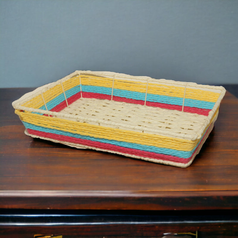 Rectangle Colourful Paper Weaved Rattan Basket