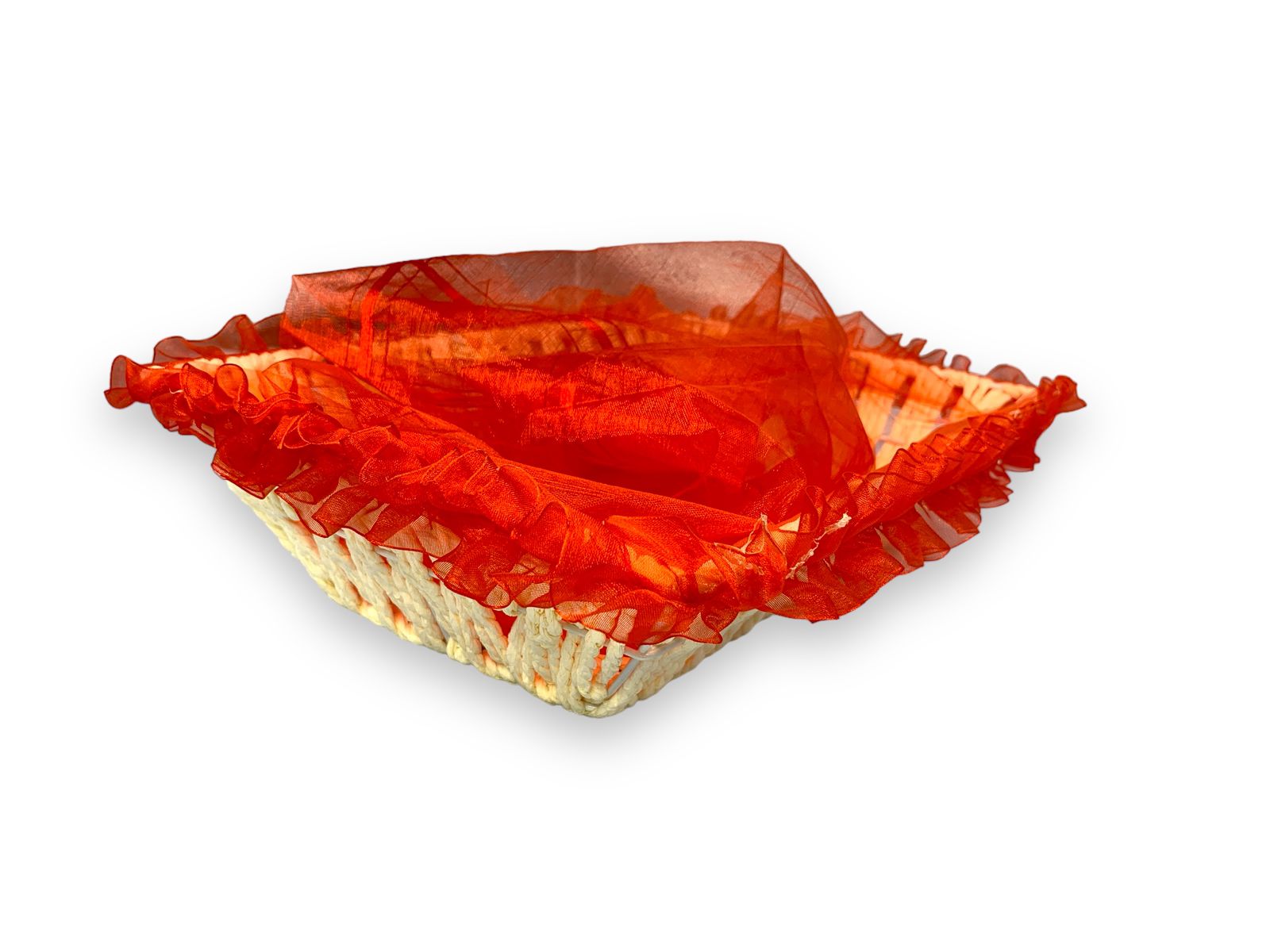 Decorative Festive Gift Basket with Net Cover & Ruffled Border