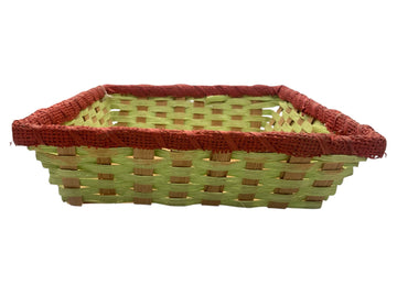 Paper Weaved Green & Red Square Utility Basket – Handcrafted Storage Organizer