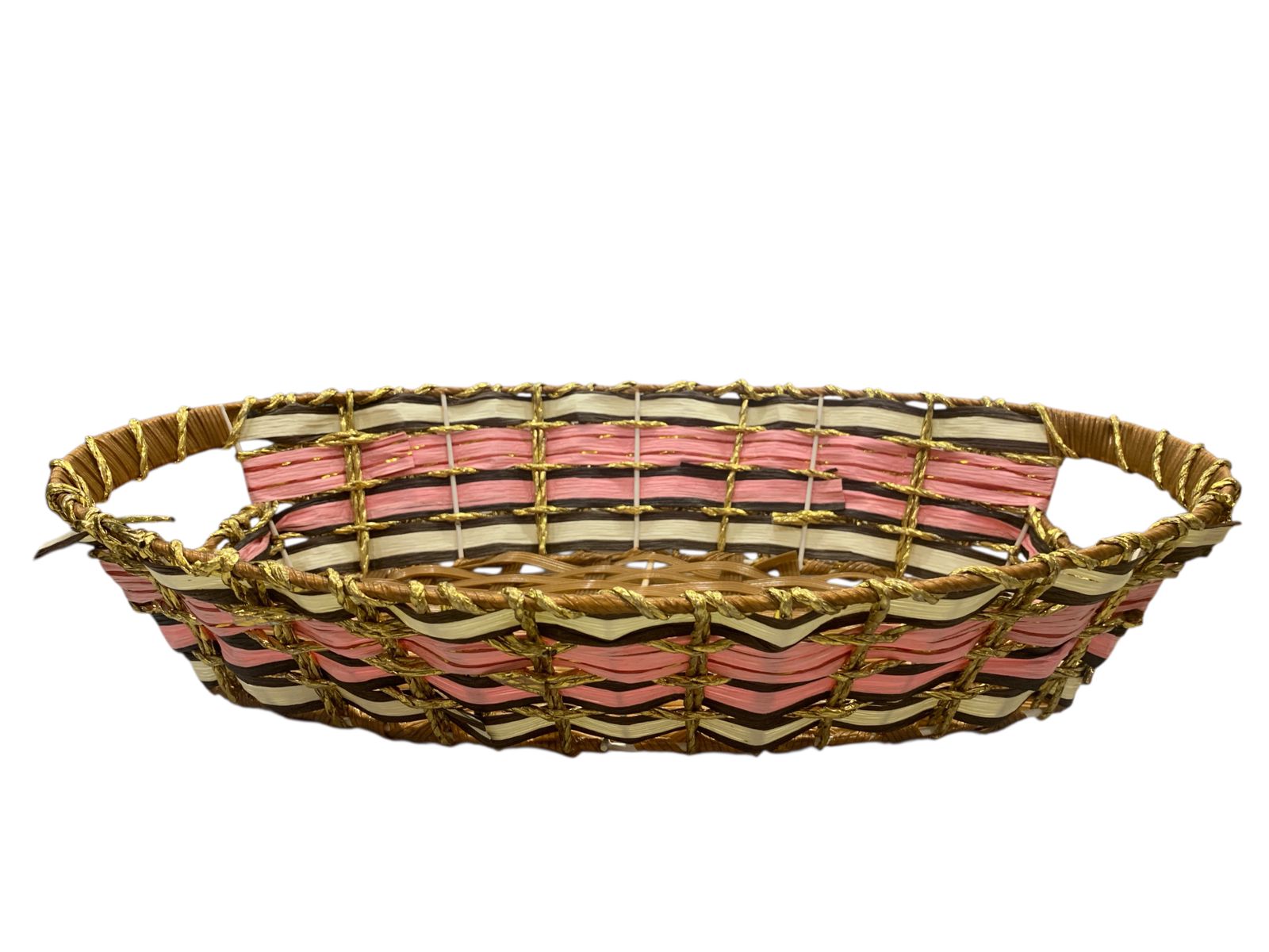 Oval Multicolor Plastic Wicker Basket with Handle – Decorative Gift & Storage Basket