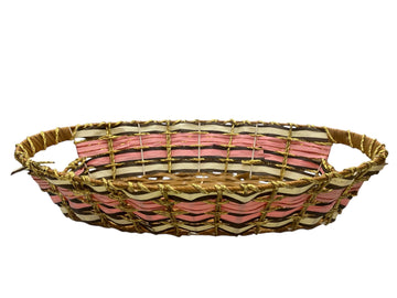 Oval Multicolor Plastic Wicker Basket with Handle – Decorative Gift & Storage Basket