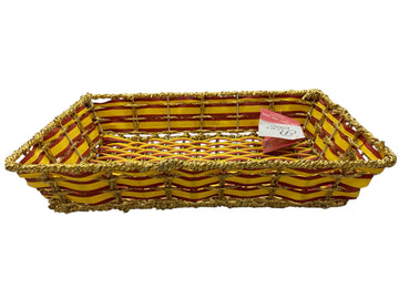 Rectangular Metal Woven Basket with Golden Accents