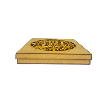 Laser Cut Round Floral Pattern Wooden Box