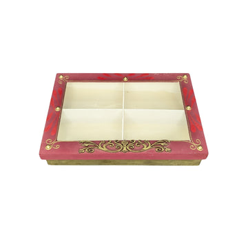 Four Partition Box with Ornamental Red & Gold Design