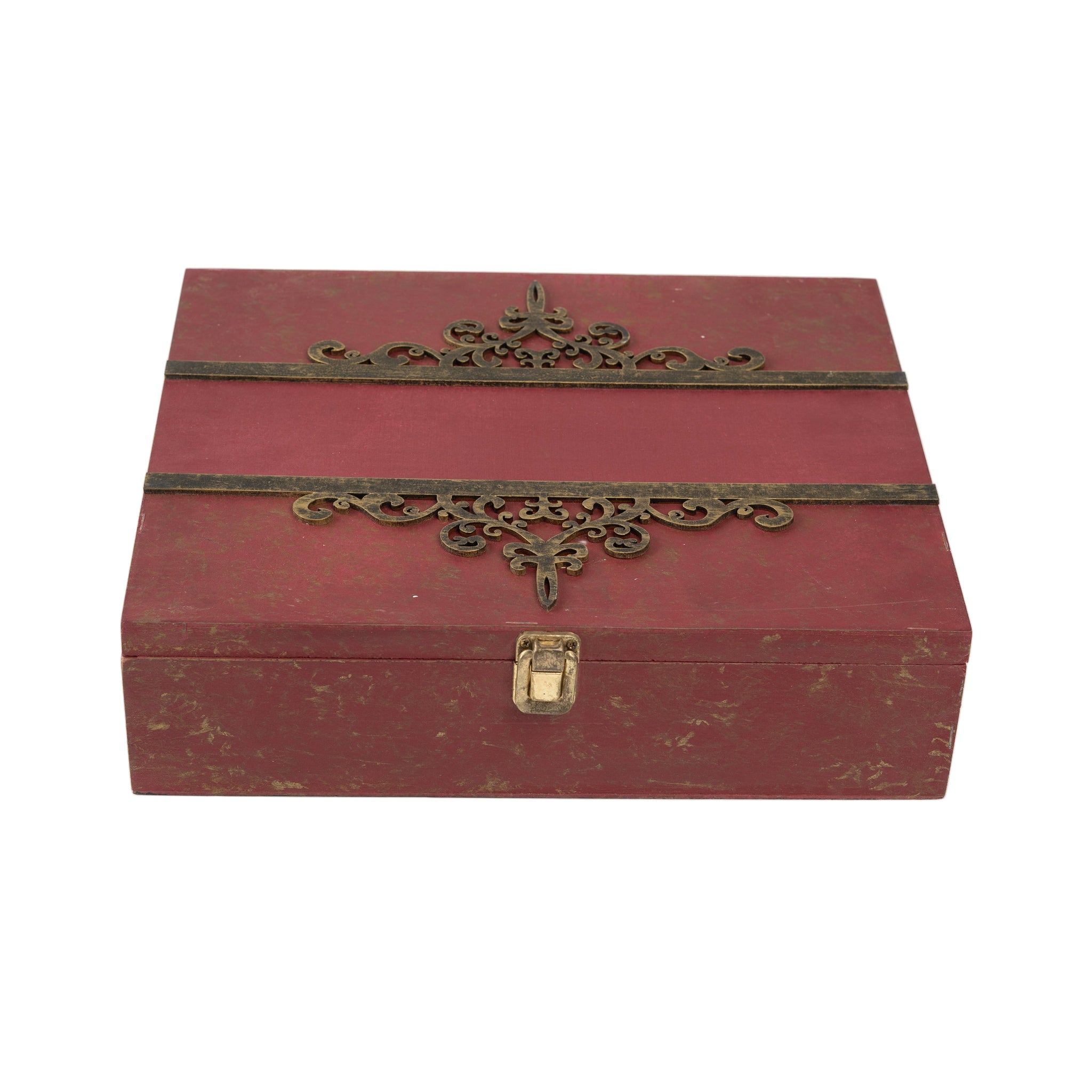 Burgundy Wooden Box with Four Small And One Large Compartment