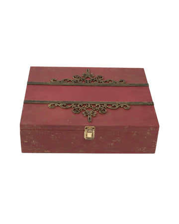 Burgundy Wooden Box with Four Small And One Large Compartment