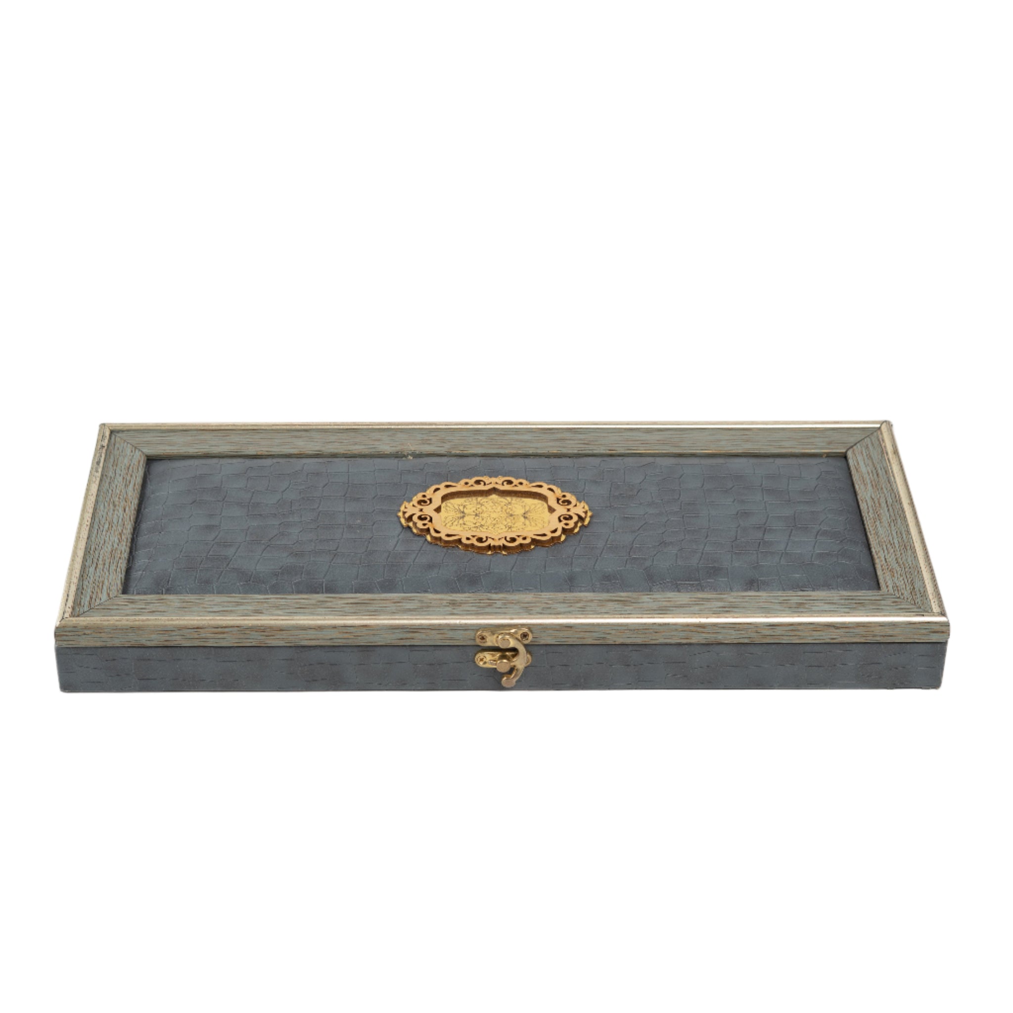Regalia Croc Textured Wooden Box With Three Section Interior