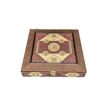 Ethnic Pattern Wooden Box with Locking Clasp and Partitions