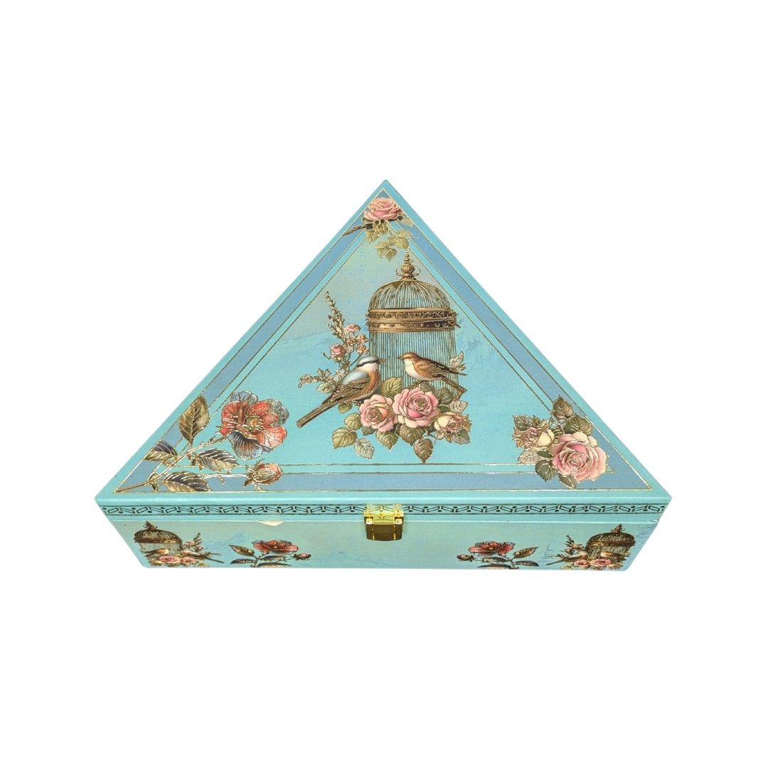 Turquoise Bird Themed Triangular Gift Box 3 Jar Luxury Hamper