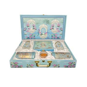 Blue Cloud Hamper Box With 2 Tin 2 Glass Jars Chocolate Box and Candle