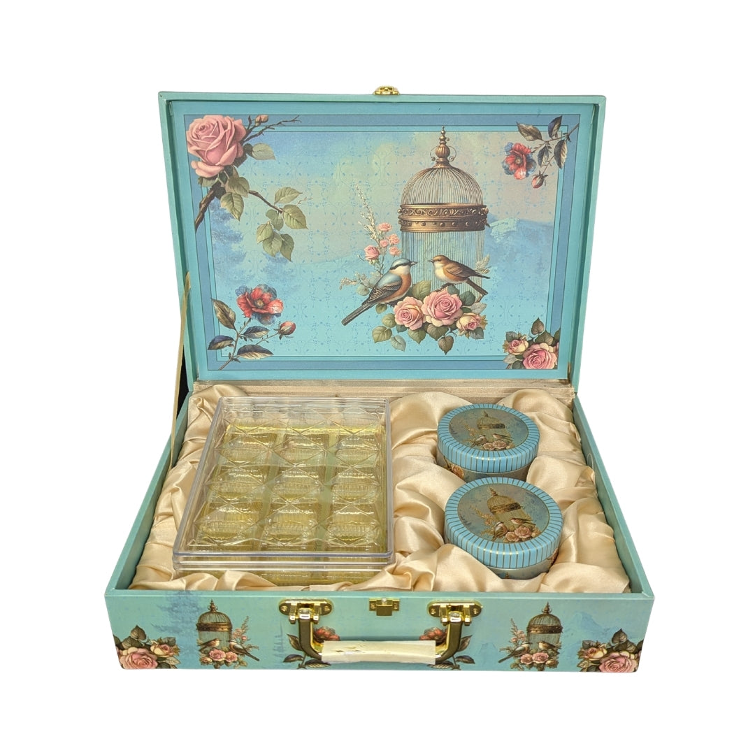 Liberty Floral Hamper Box with Crystal Box & Tin Jars