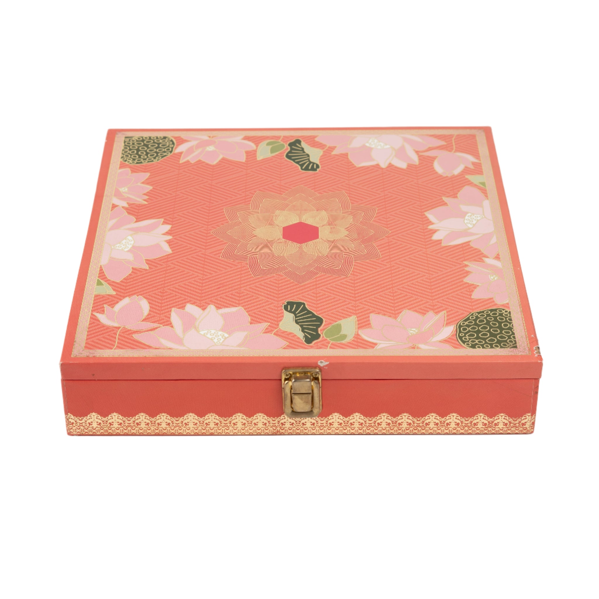 Coral Red Lotus Printed Wooden Box