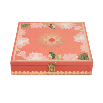 Coral Red Lotus Printed Wooden Box