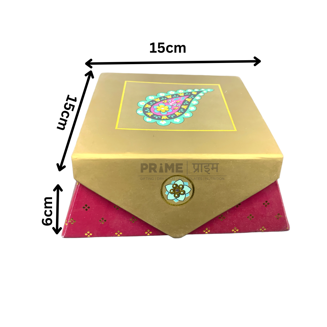 Cherish Golden Red Square Design Printed Hard paper Box Size(14 cm x 14 cm x 5 cm)