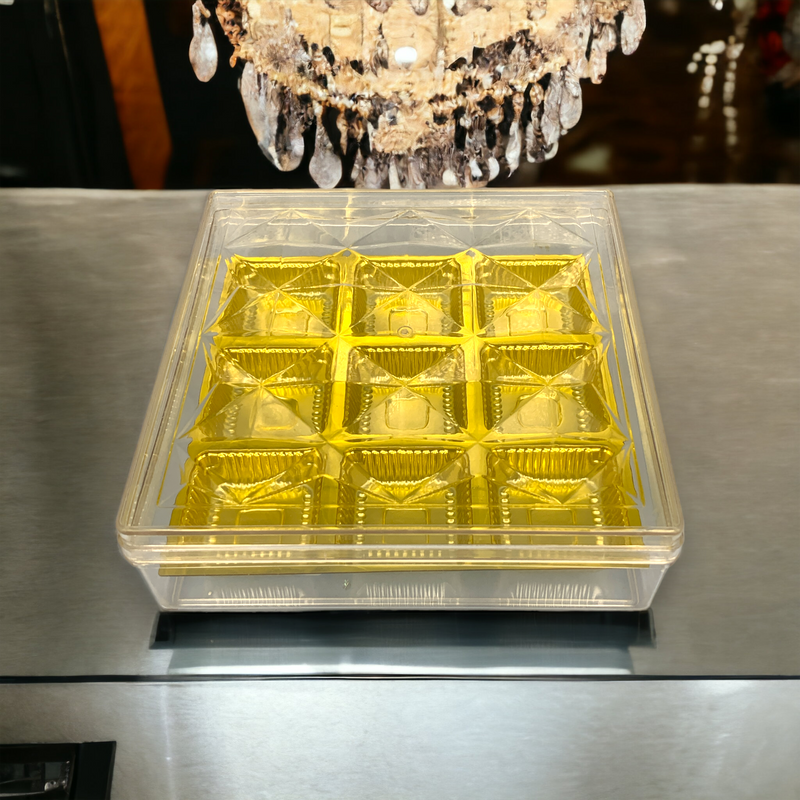 Square Transparent Diamond Crystal Box with Nine Sq Cavities (15cmx15cmx5 cm): 1 Nos