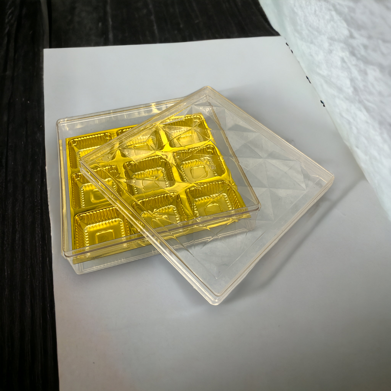Square Transparent Diamond Crystal Box with Nine Sq Cavities (15cmx15cmx5 cm): 1 Nos