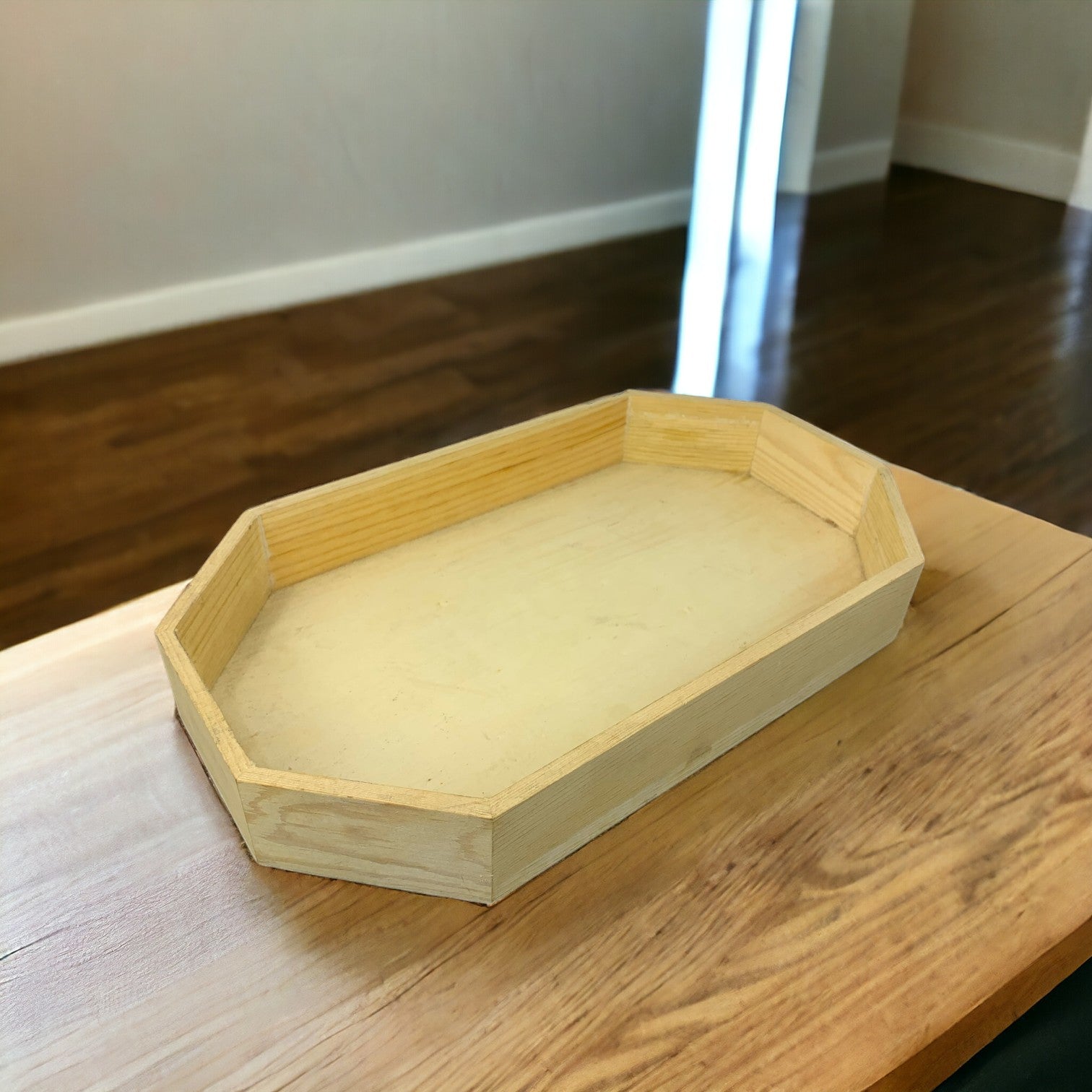 Hexagonal Brown Wooden Tray