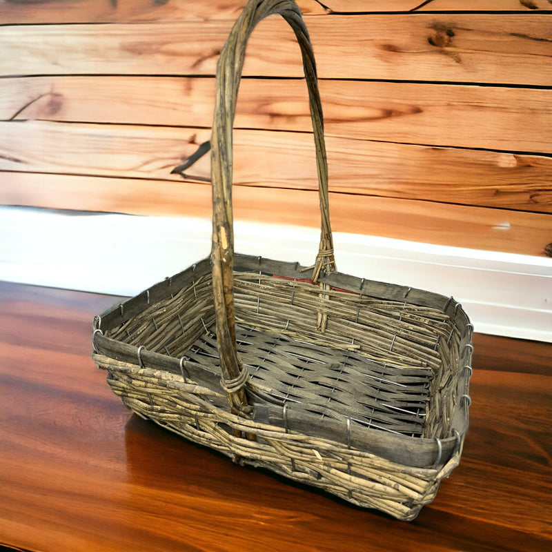 Rectangle Veneer Rattan Grey Basket with Handle