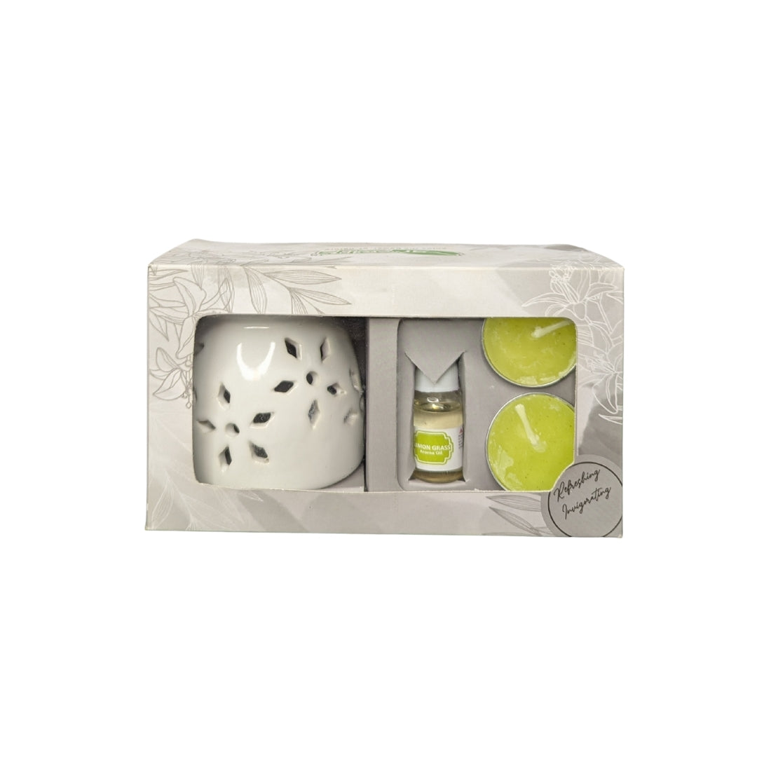 Ceramic Oil Diffuser Gift Set with Fragrance Oil & Tealight Candles Lavender Lemongrass