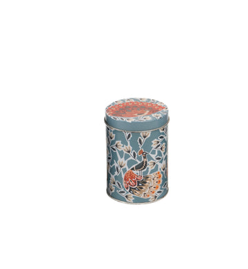 Peacock Glimpse Round Metal Tin Container