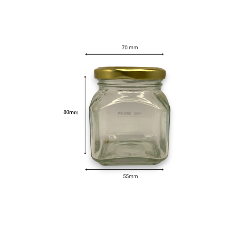 Square Bottle with Golden Metal Cap Glass Jar 63mm Lug 250ml