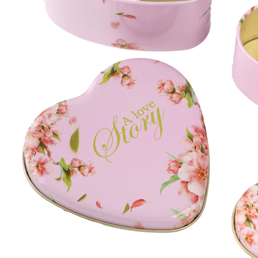 Blossom Heart With Prints Tin Metal Box Pack of 3 Sets