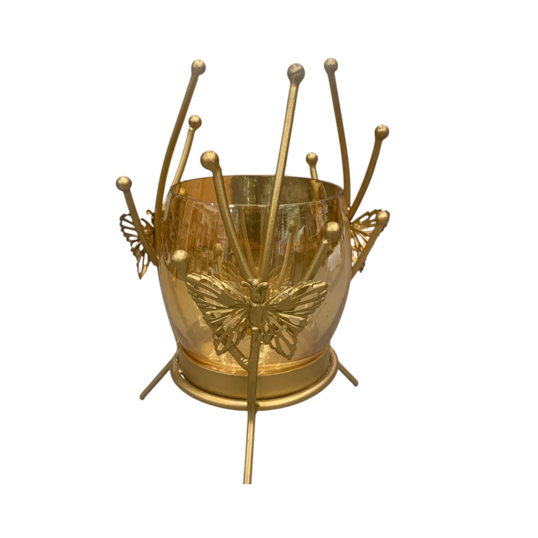 Golden Butterfly Tealight Candle Holder with Decorative Stand