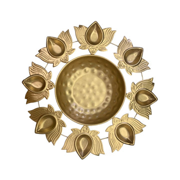 Golden Lotus Diya Thali – Decorative Puja Plate with Diyas